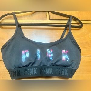 Victorias Secret PINK tie dye letters & black sports bra wide waistband • medium